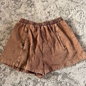 Brown Elastic Waist Denim shirts-high waisted